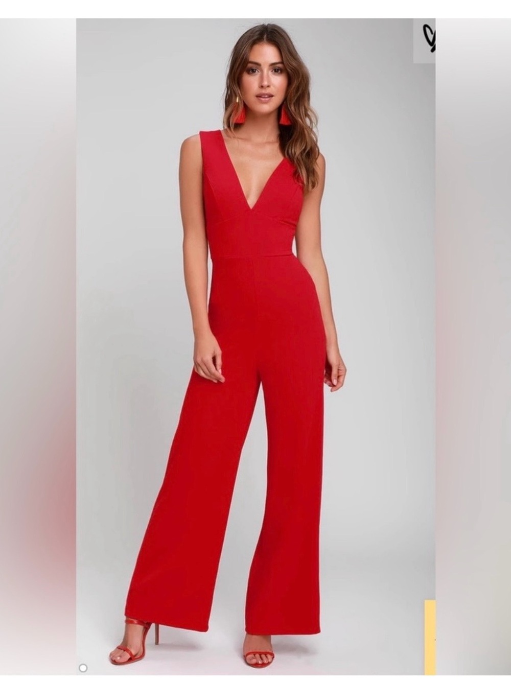 Lulu's Red V-Neck Wide-Leg Jumpsuit